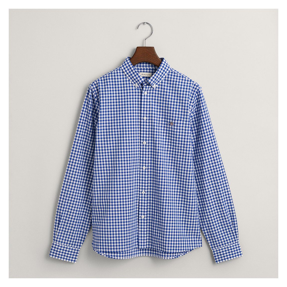 Blue Cotton Poplin Gingham Shield Shirt main product photo