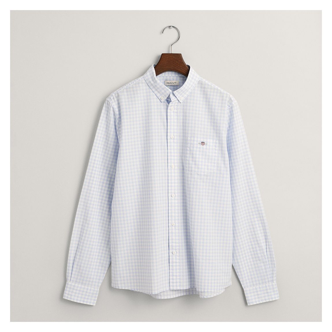 Light Blue Poplin Gingham Shield Cotton Shirt main product photo