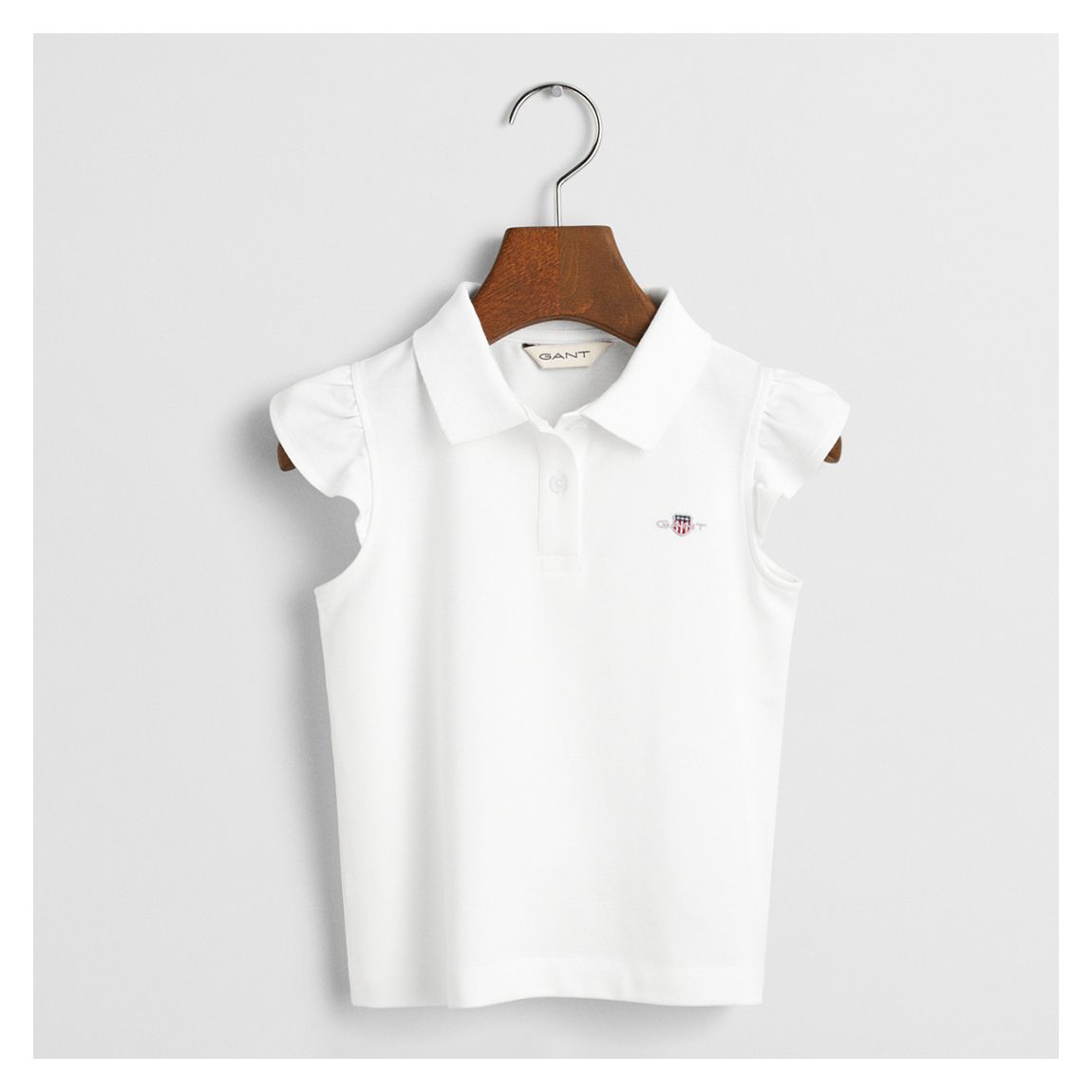 White Ruffled Shield Girls Pique Top main product photo