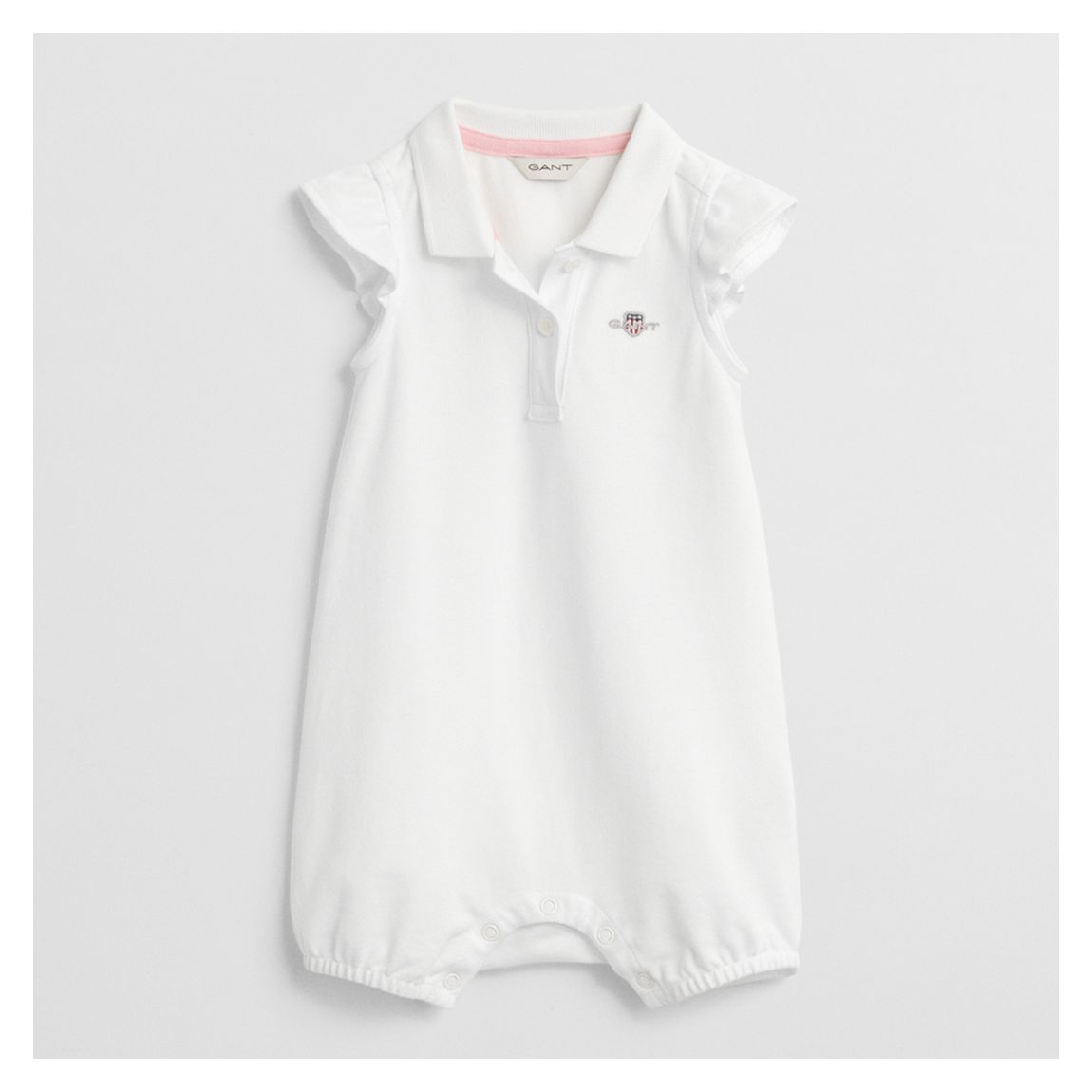 White Girls Ruffled Pique Cotton Romper main product photo