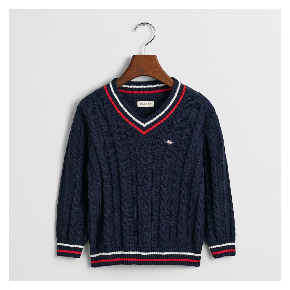 Navy Striped Cable Knit V-Neck Jumper main product photo