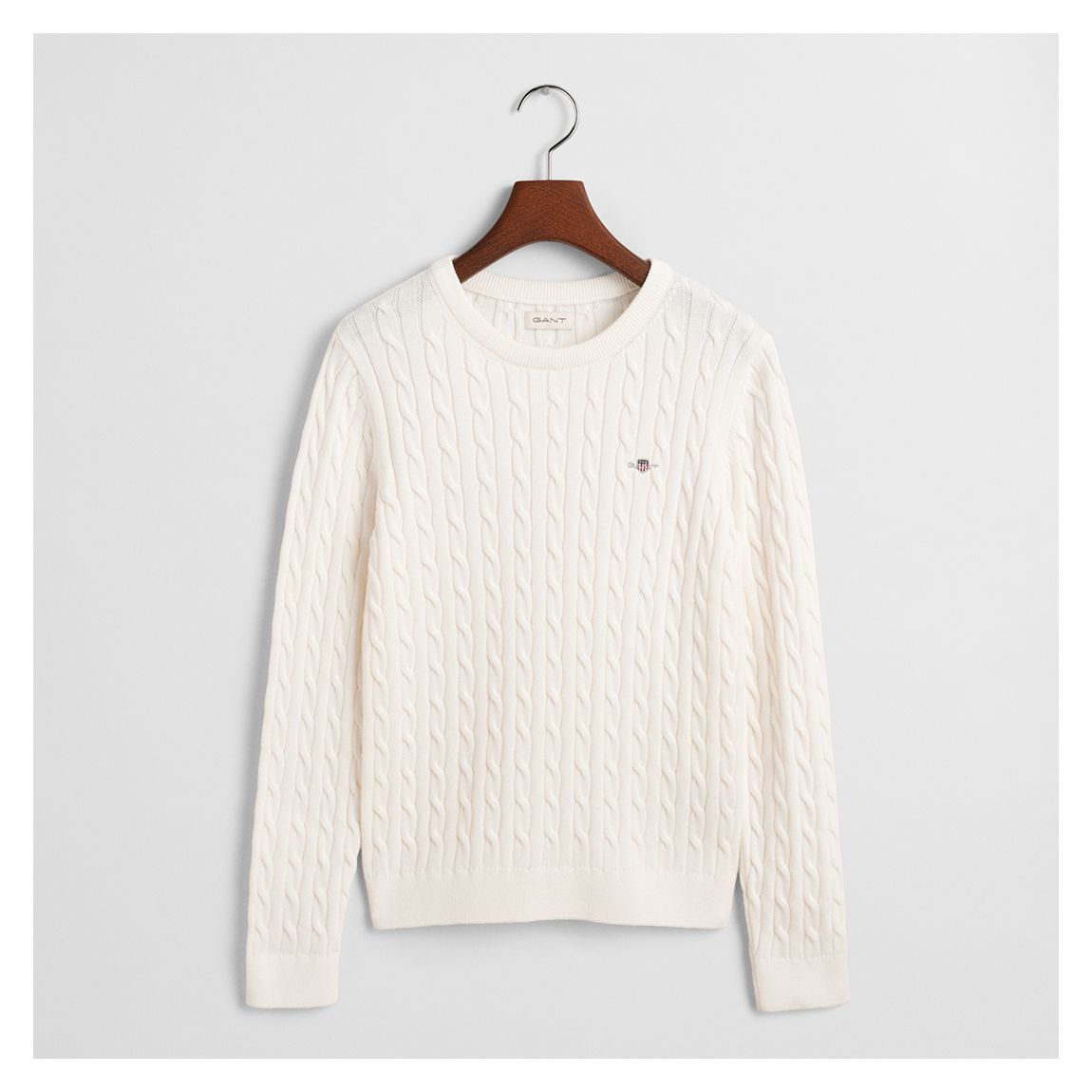 Ivory Shield Cotton Cable Crew Knit main product photo