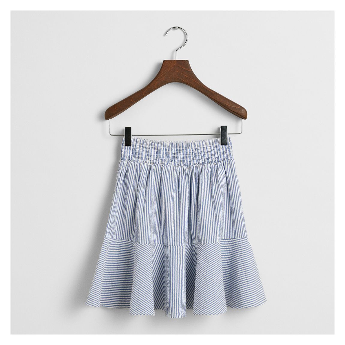 Blue Striped Girls Seersucker Smocked Cotton Skirt main product photo