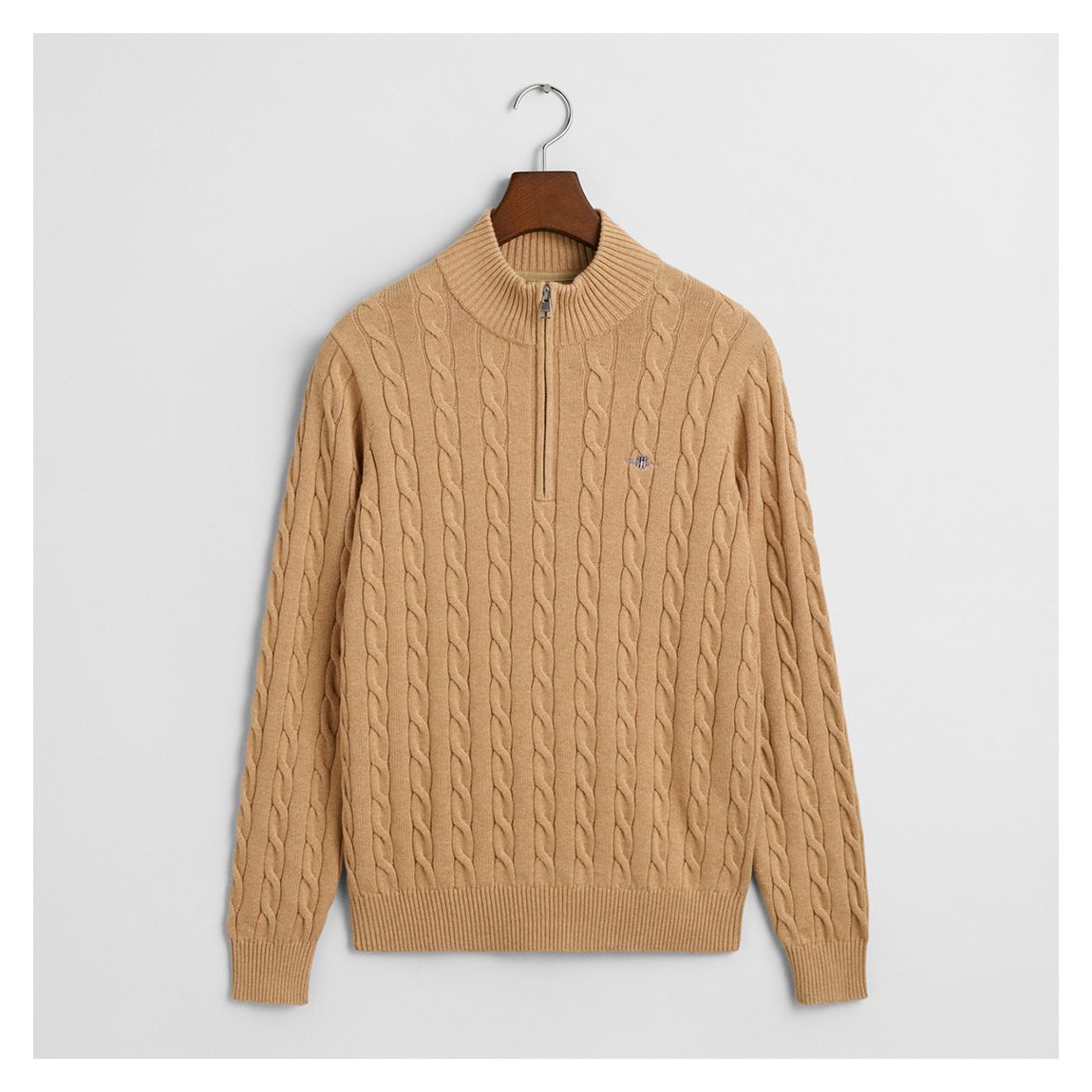 Khaki Cotton Cable Half Zip Jumper main product photo