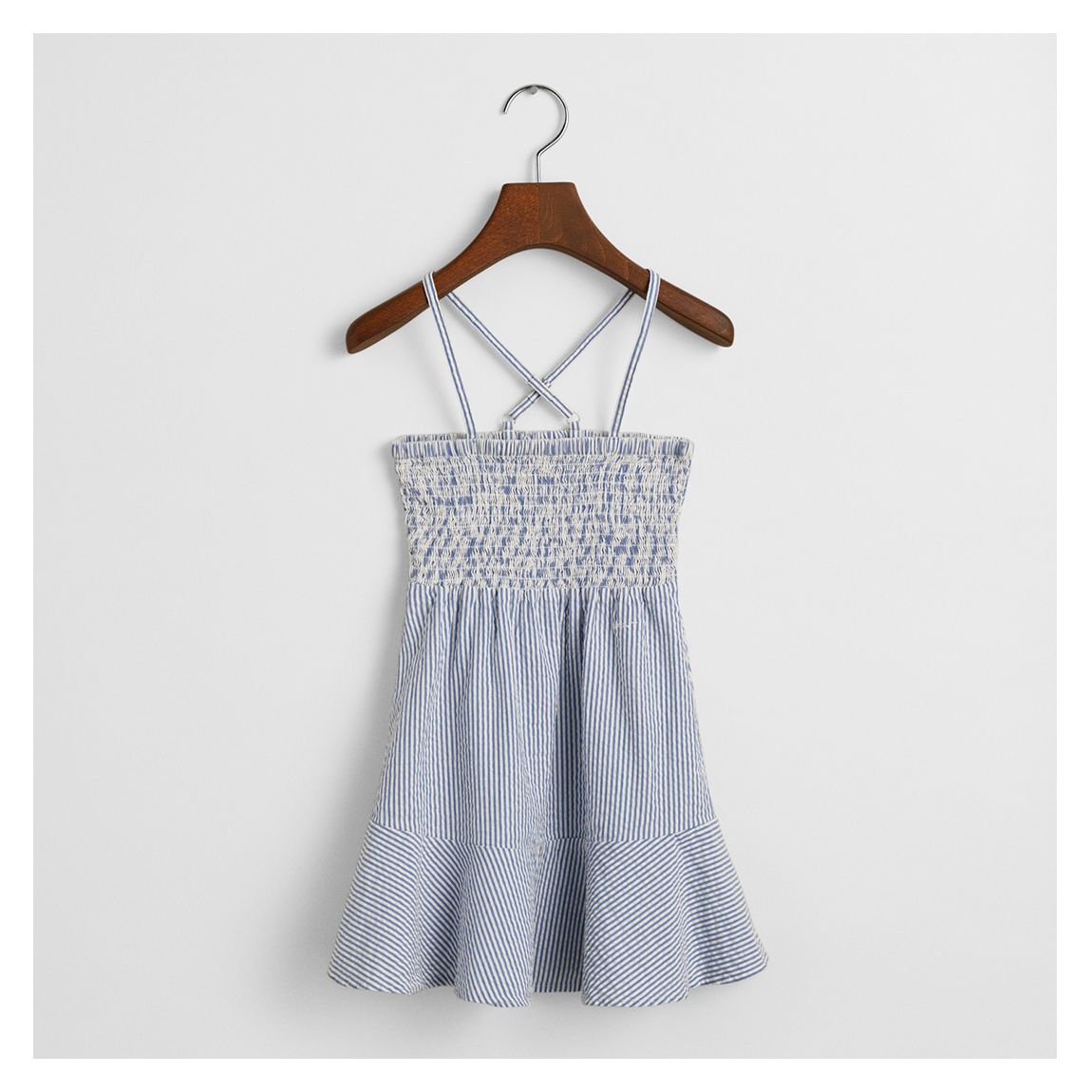 Blue Striped Girls Seersucker Cotton Dress main product photo