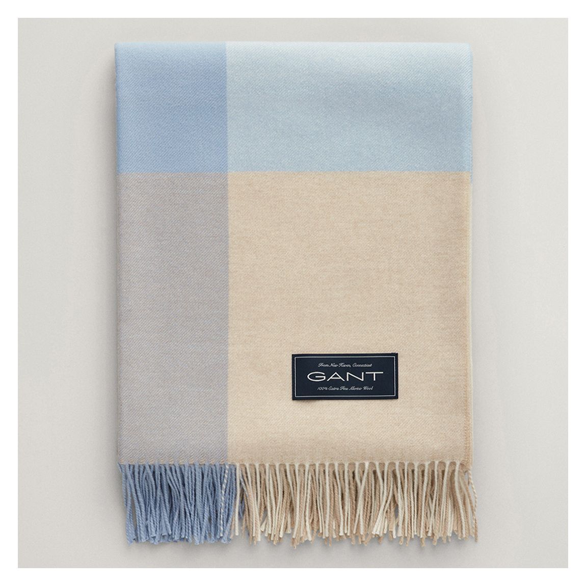 Blue/Cream Extra Fine Merino Wool Check Throw main product photo