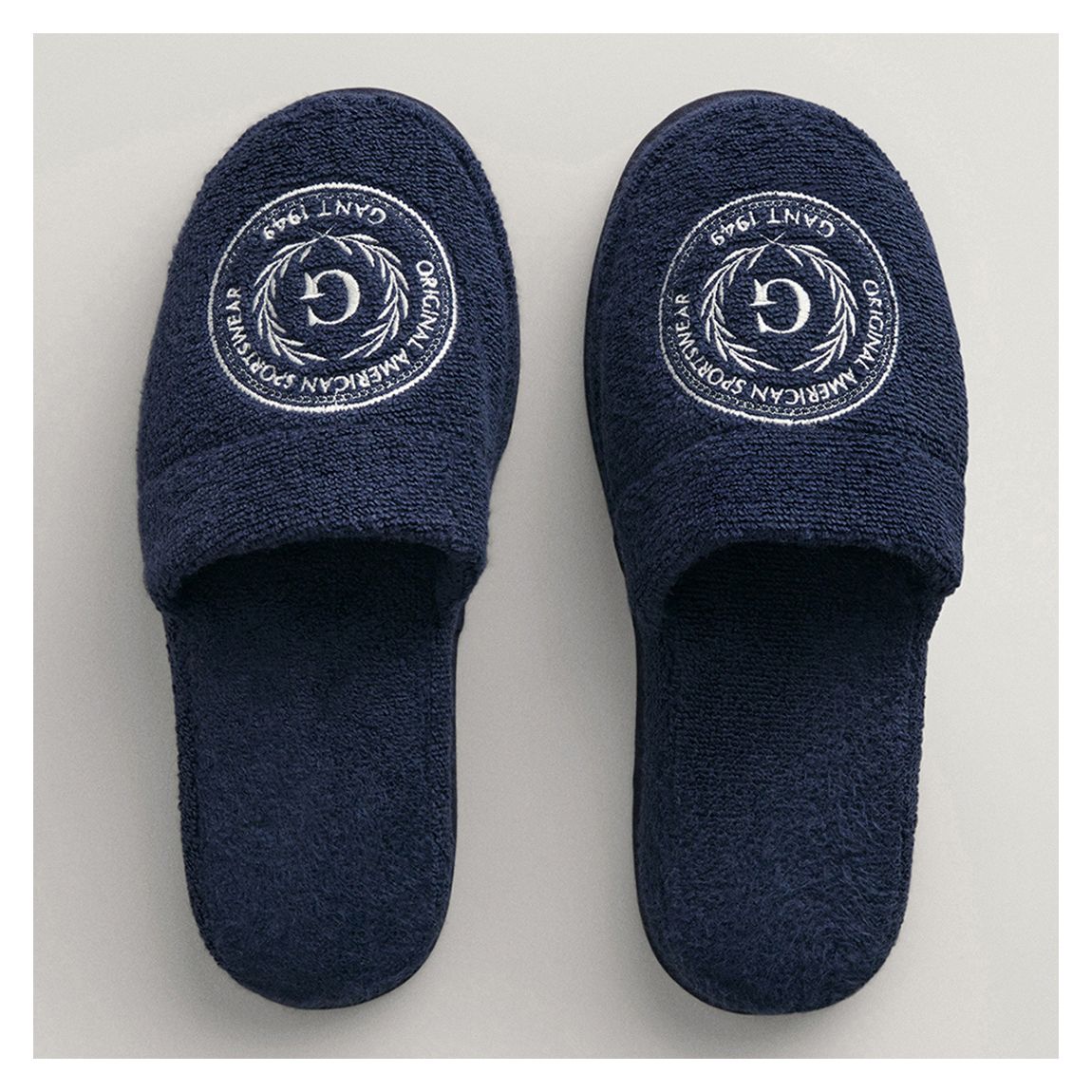 Navy Embroidered Crest Slippers main product photo