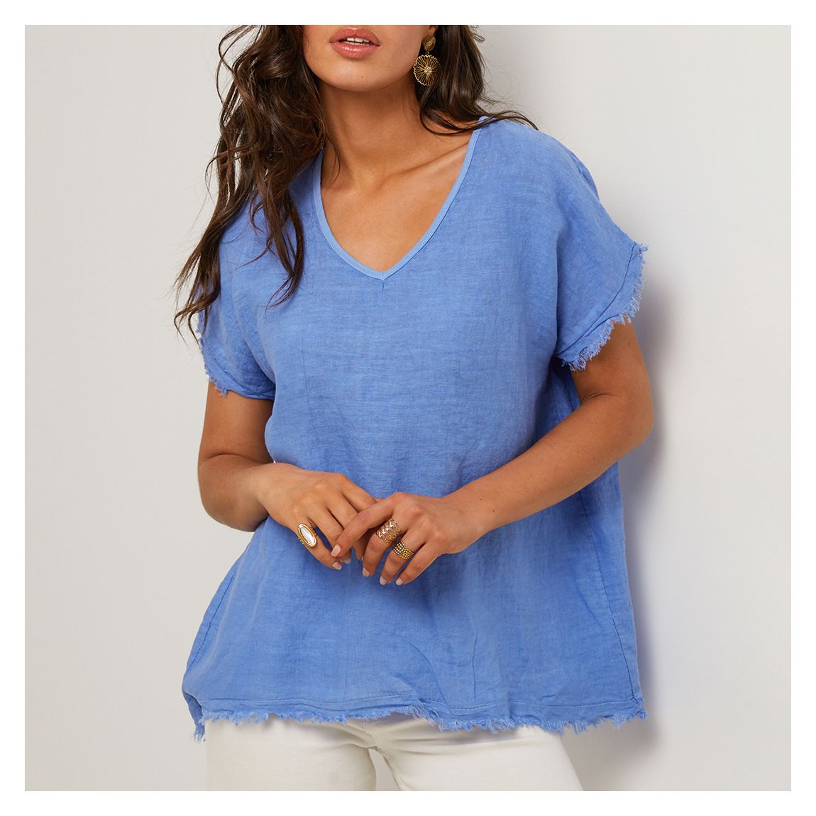 Soft Blue Linen Relaxed Tee main product photo