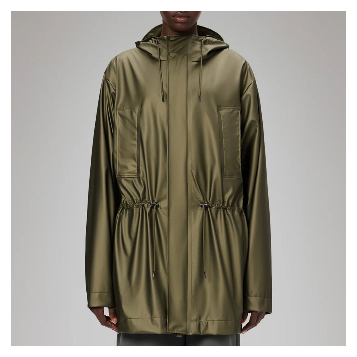 Khaki Unisex Bold Long Waterproof Rain Jacket main product photo
