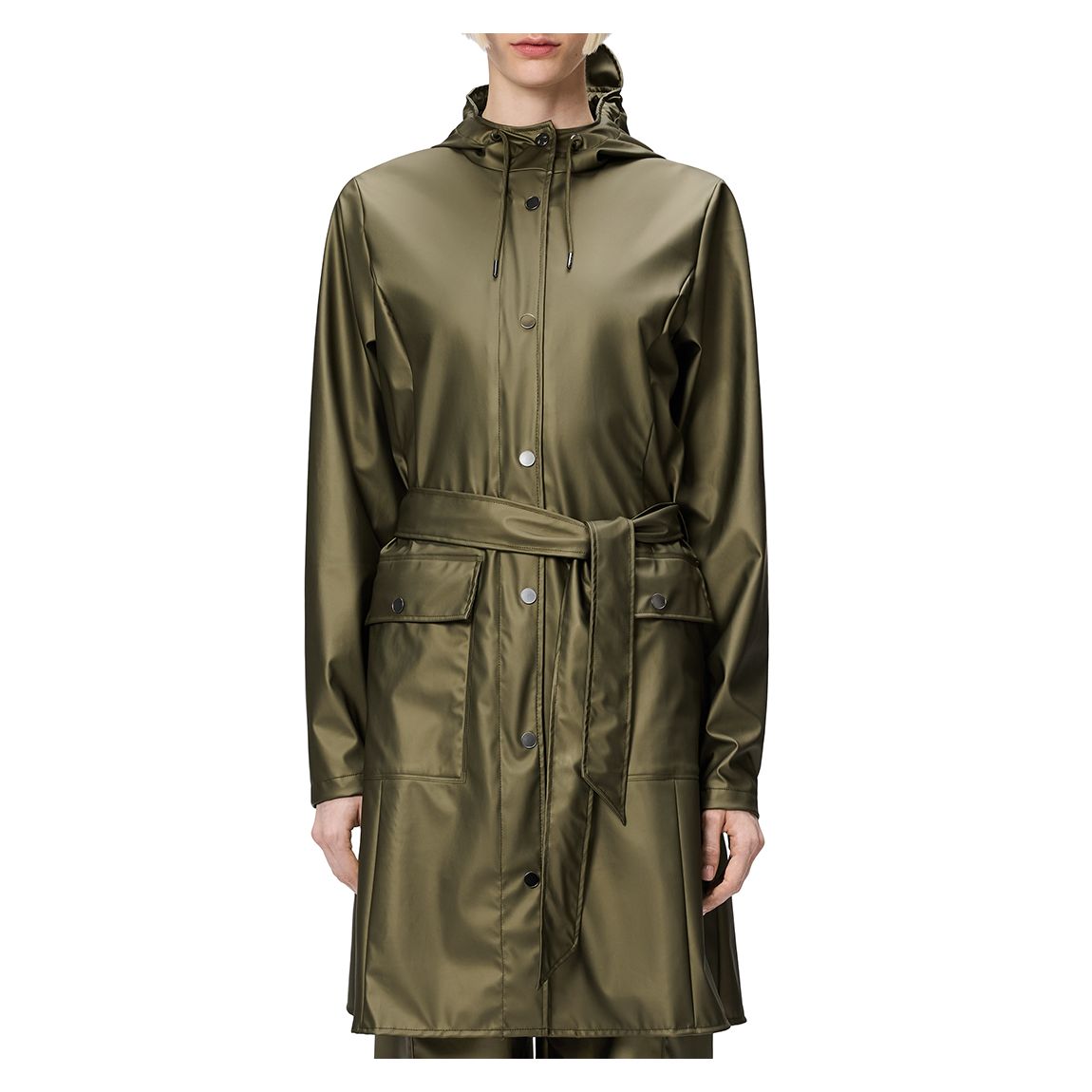 Khaki Shine Curve Unisex Waterproof Long Jacket main product photo
