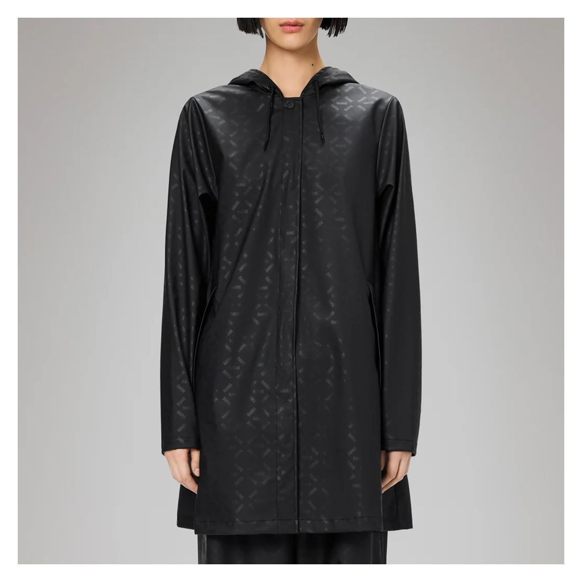 Black Monogram A-Line Unisex Waterproof Rain Jacket main product photo