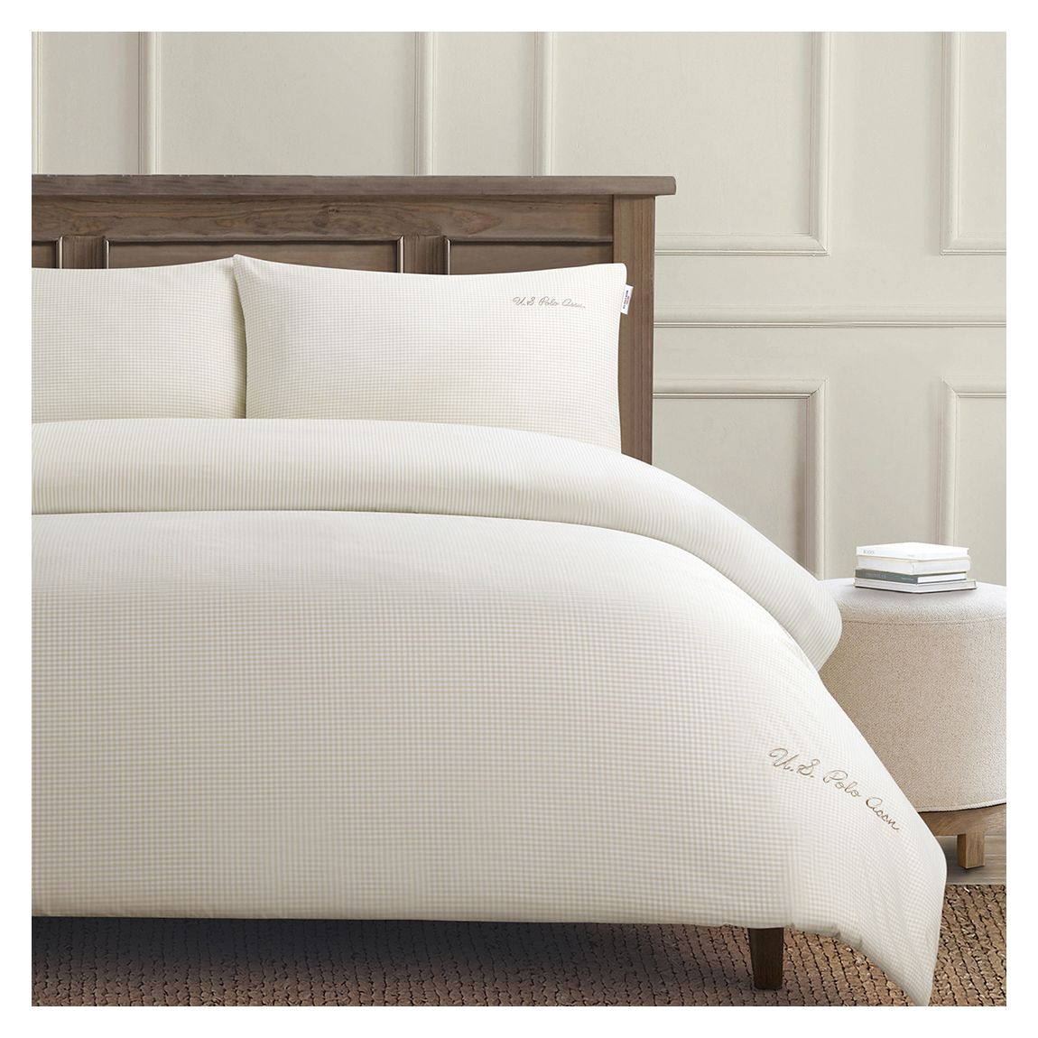 Pure Cotton Check Duvet Set Oatmeal Kingsize main product photo