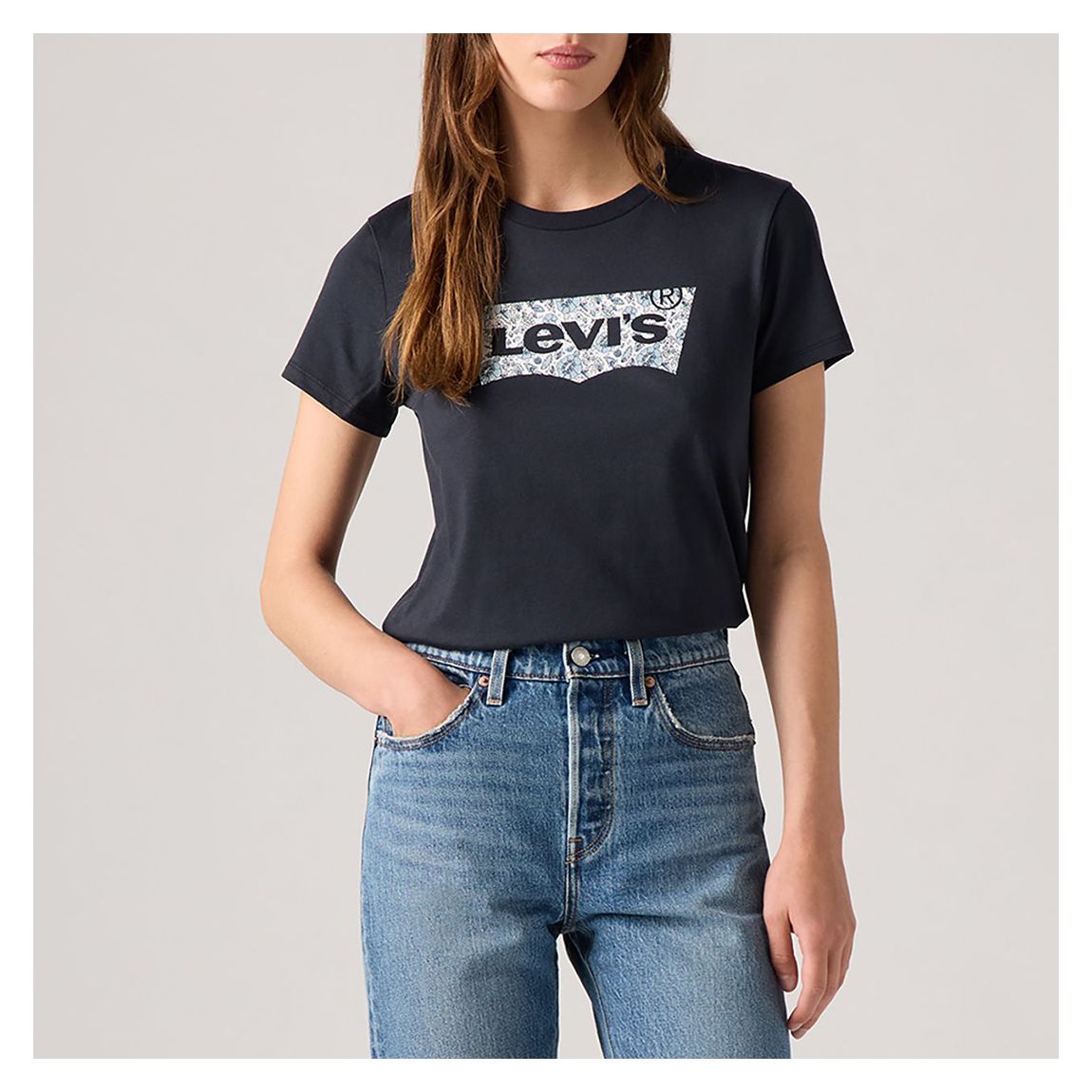 Black Floral Logo Printed Cotton T-Shirt main product photo