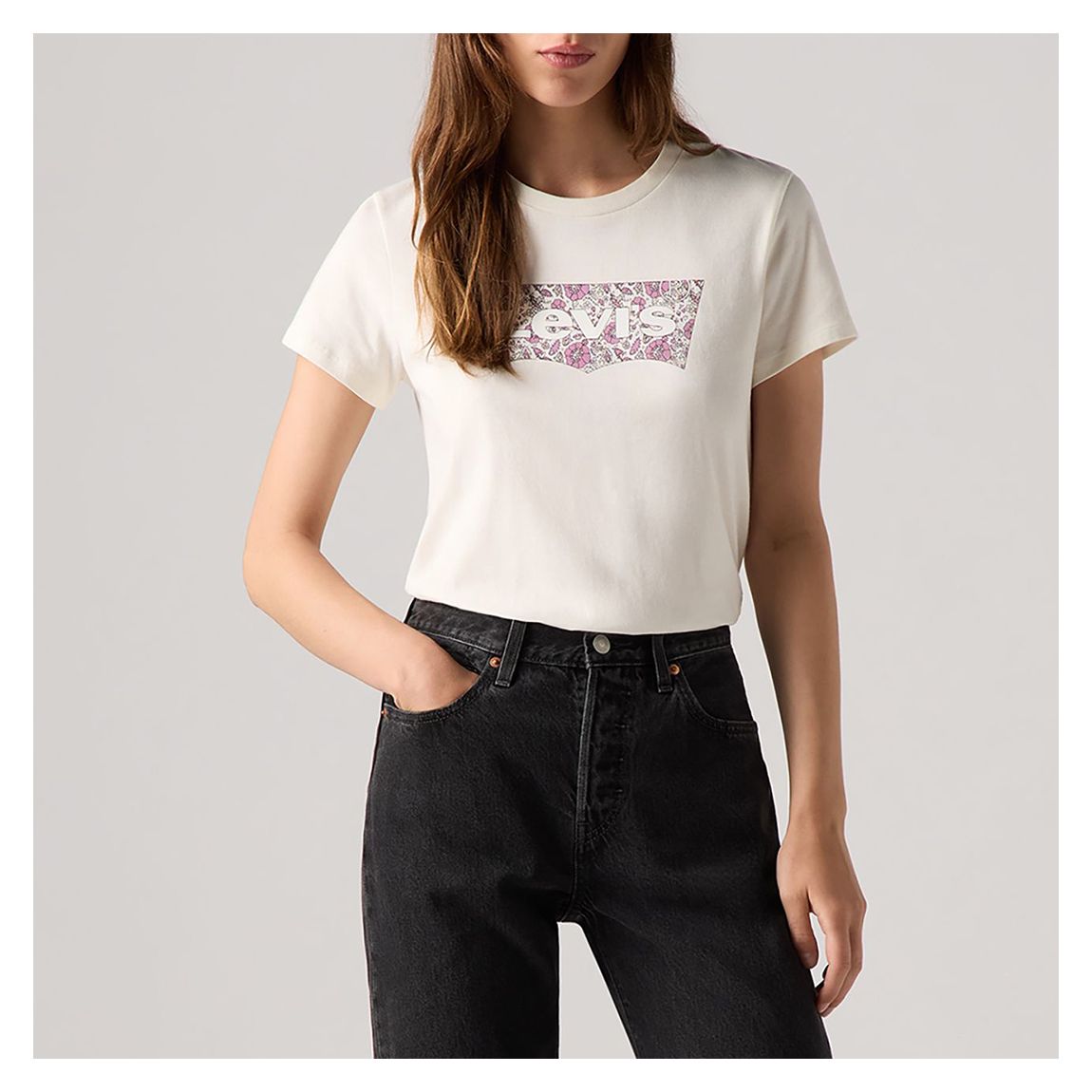 White Floral Logo Printed Cotton T-Shirt main product photo