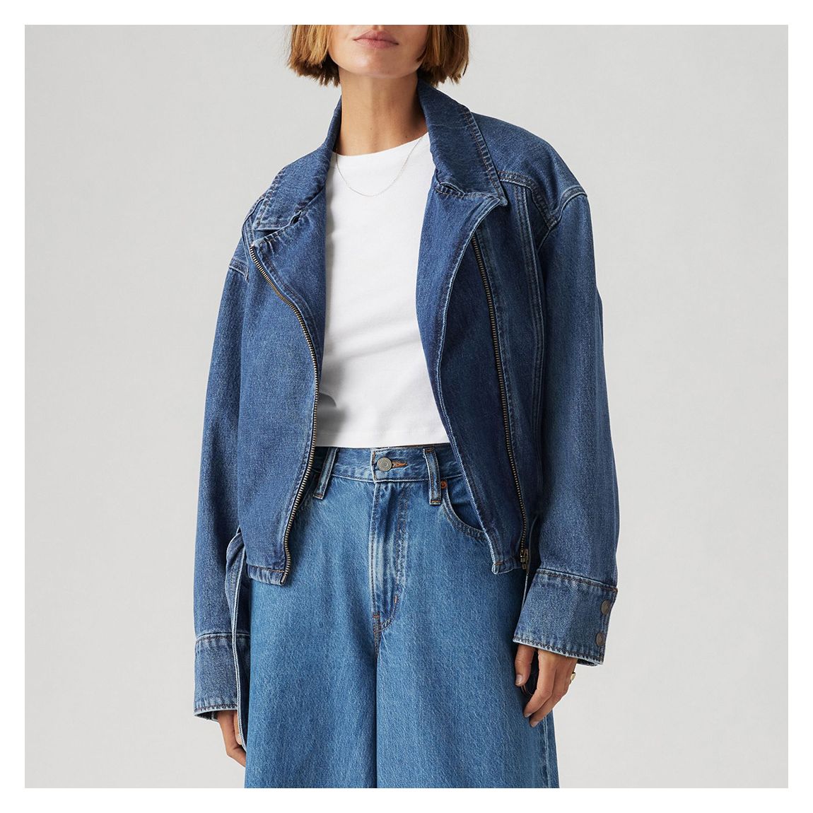 Mid Blue Biker Cotton Jacket main product photo