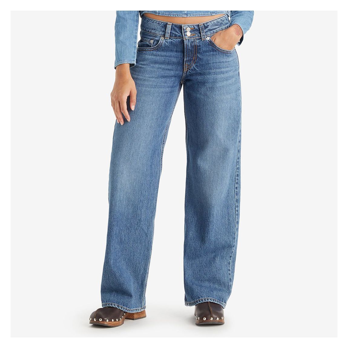 Mid Blue Super Low Cotton Loose Jeans main product photo