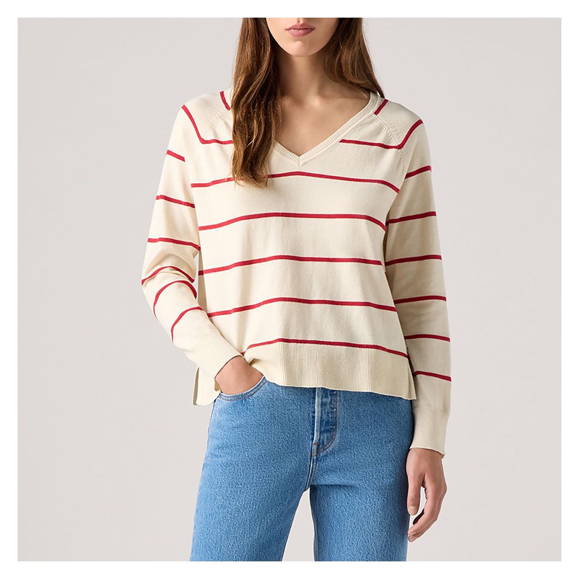 Cream/White Striped Petal V-Neck Jumper main product photo