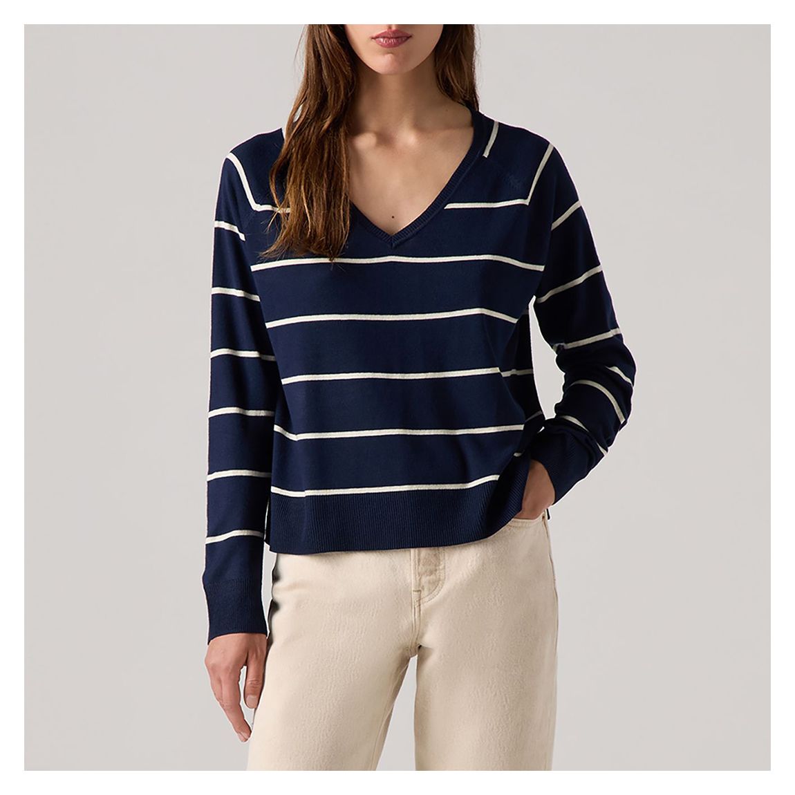 Navy/White Striped Petal V-Neck Jumper main product photo