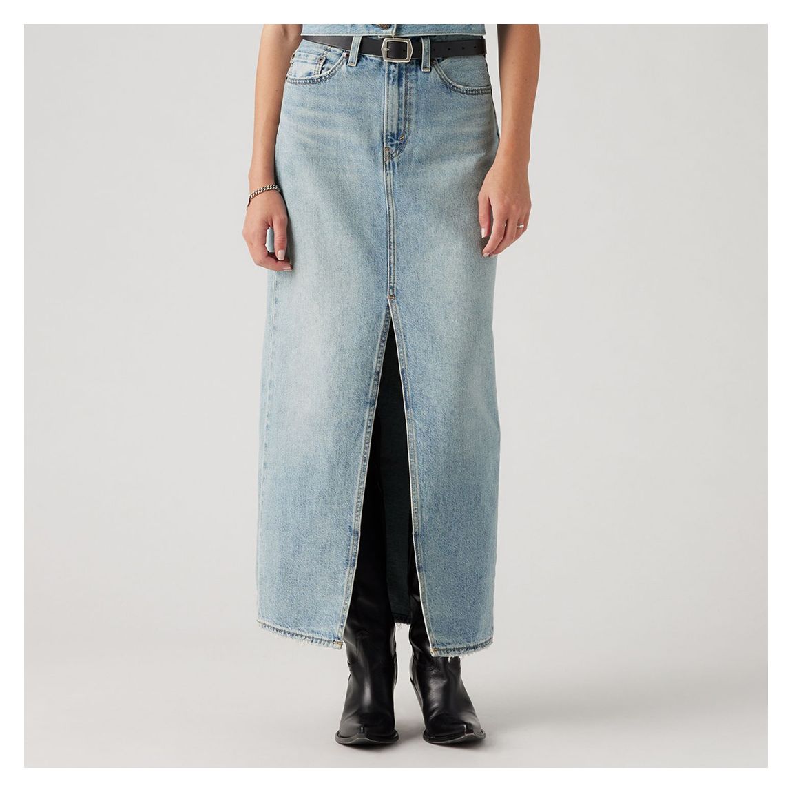 Light Wash Column Ankle Length Cotton Skirt main product photo