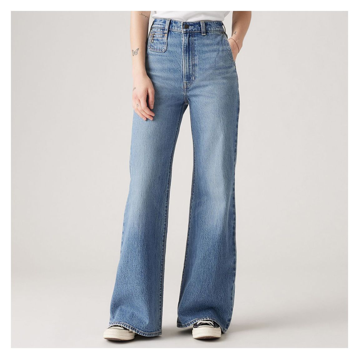 Mid Blue Ribcage Bells Cotton Stretch Jeans main product photo