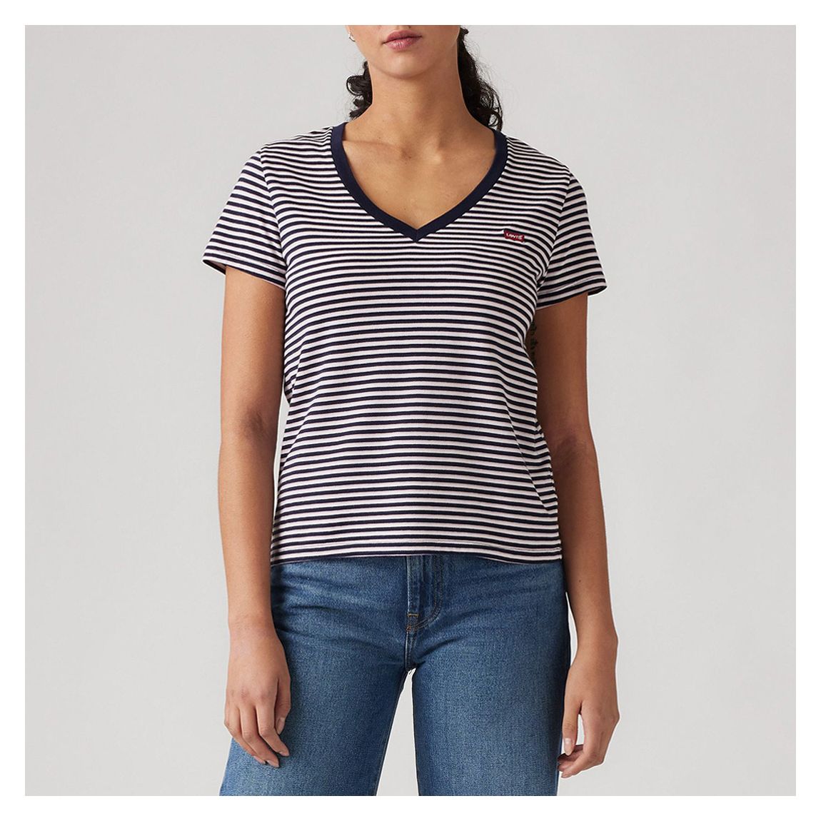 Navy/White Stripe V-Neck Cotton T-Shirt main product photo