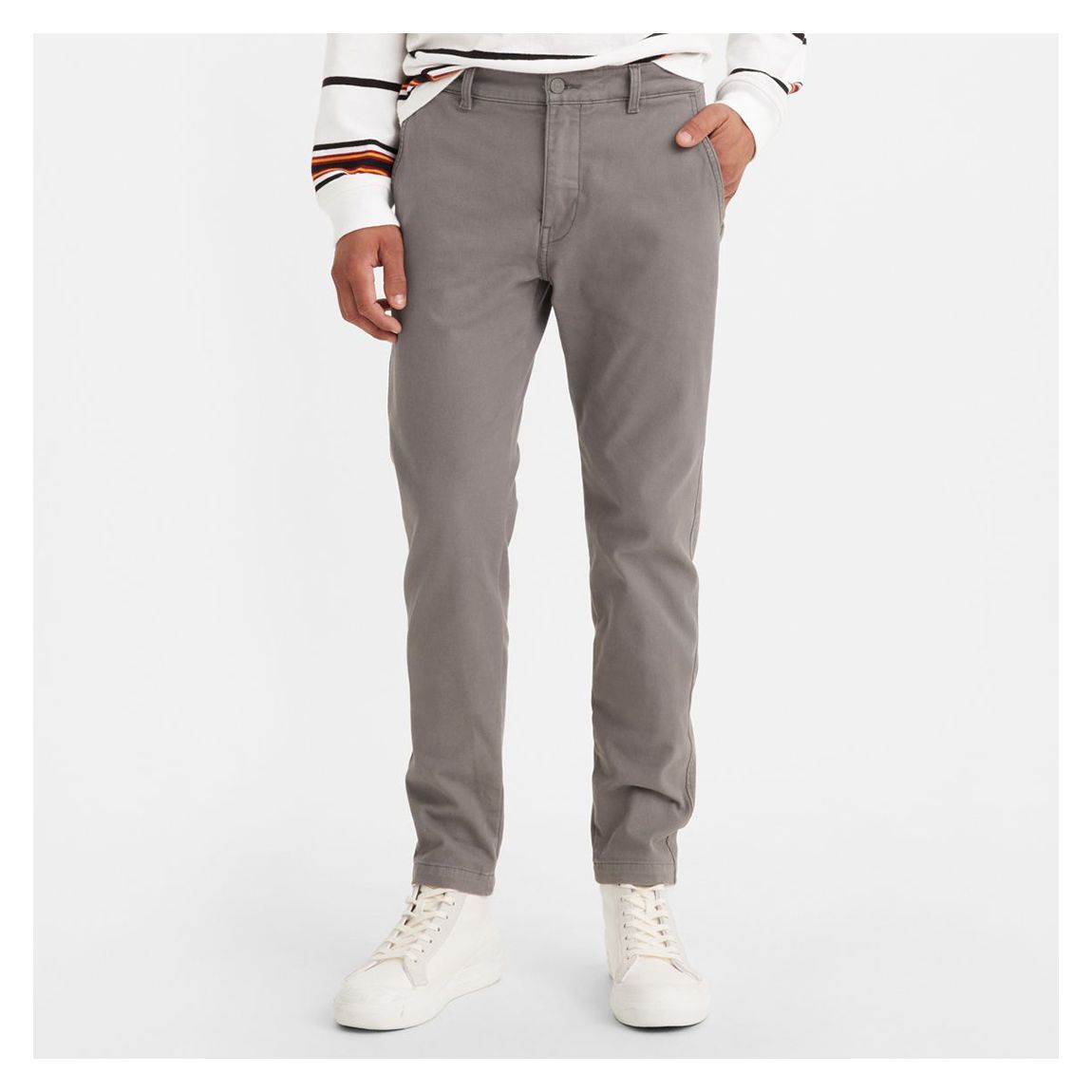 Grey Linen Blend Stretch Chino Trousers main product photo