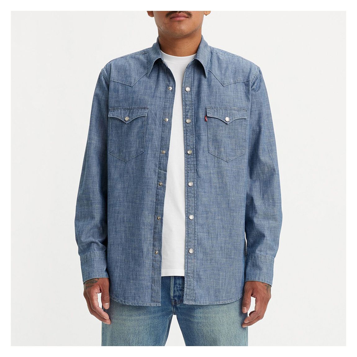 Mid Blue Western Buttoned Cotton Shirt main product photo
