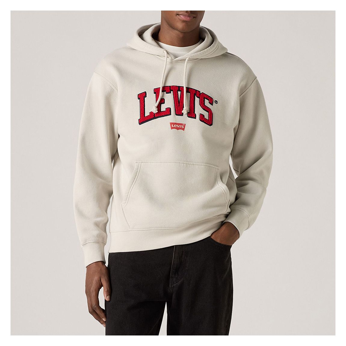 Cream Relaxed Embroidered Cotton Blend Hoodie main product photo