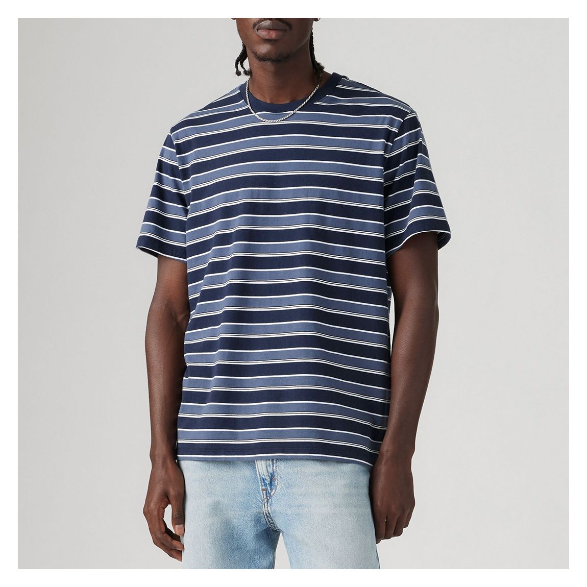 Blue Essential Vintage Stripe Cotton Blend T-Shirt main product photo