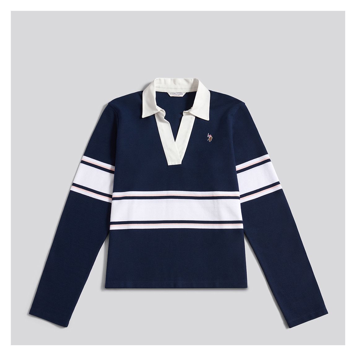 Navy Contrast Collar Stripe Cotton Rugby Top main product photo