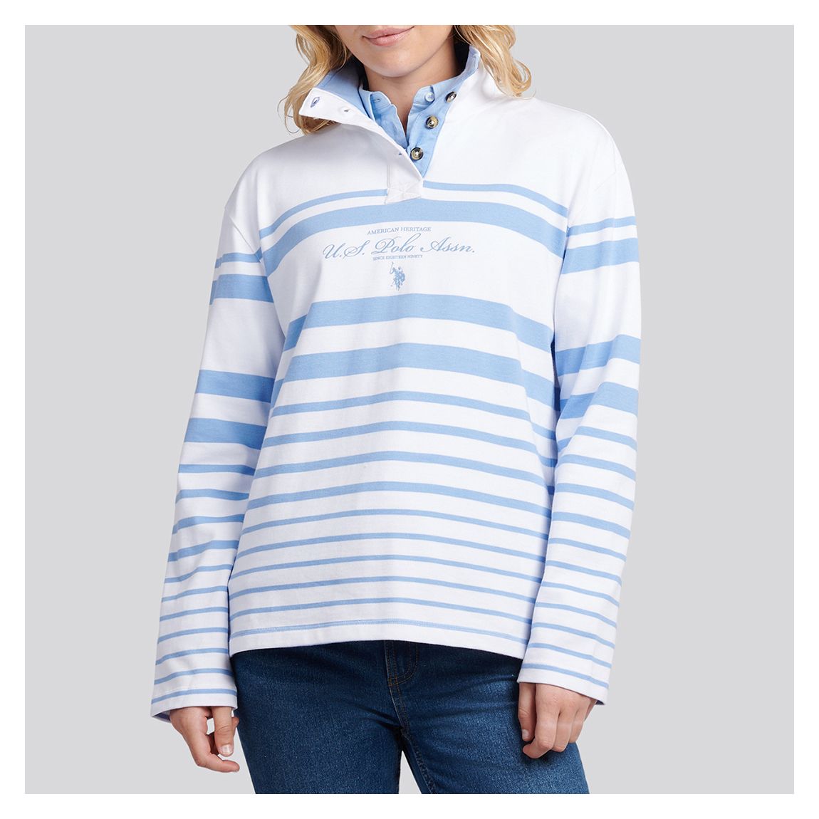 Blue/ White Premium Graphic Stripe Cotton Sweatshirt main product photo