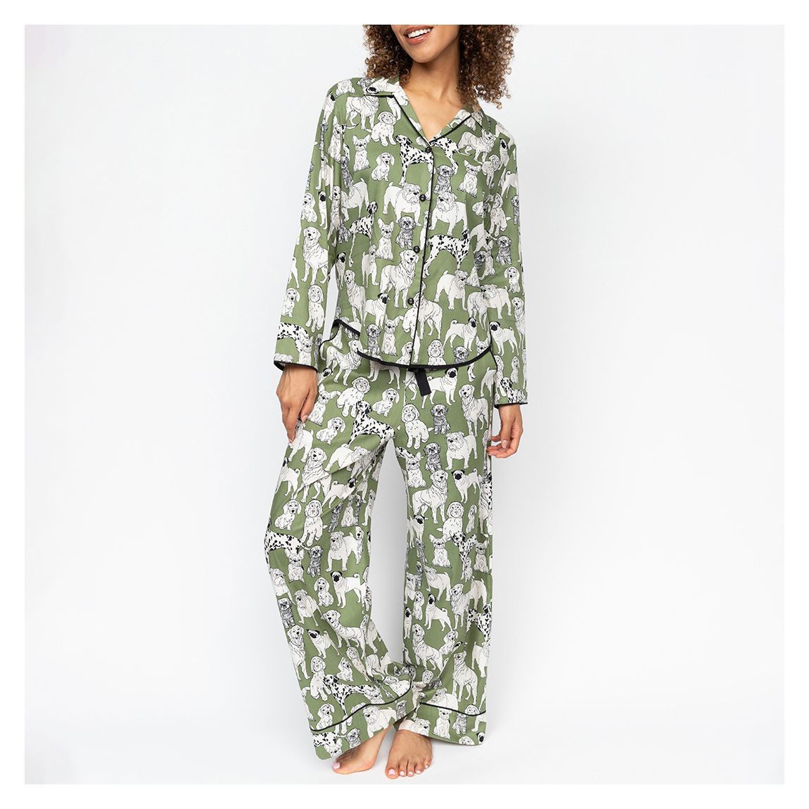 Nancy Sage Green Dog Print Pyjama Set main product photo
