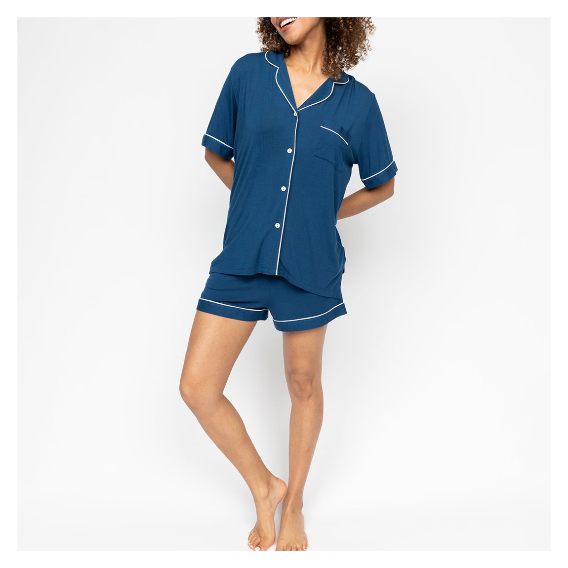 Harriet Teal Blue Jersey Short Sleeve Shorty Set main product photo