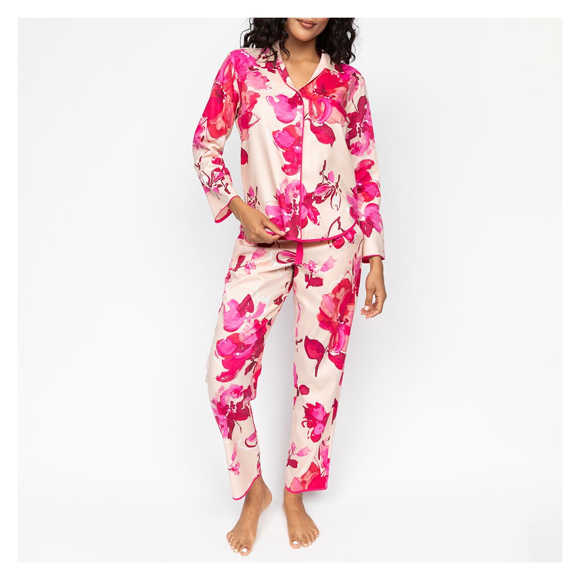 Aria Peach Floral Print Pyjama Set main product photo