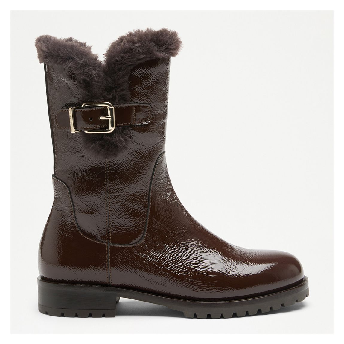 Women's Brown Lock Nappa Leather Flat Tall Bootss main product photo