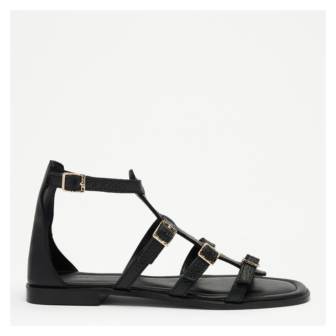 Women's Black Bay View Leather Strappy Flat Sandals main product photo