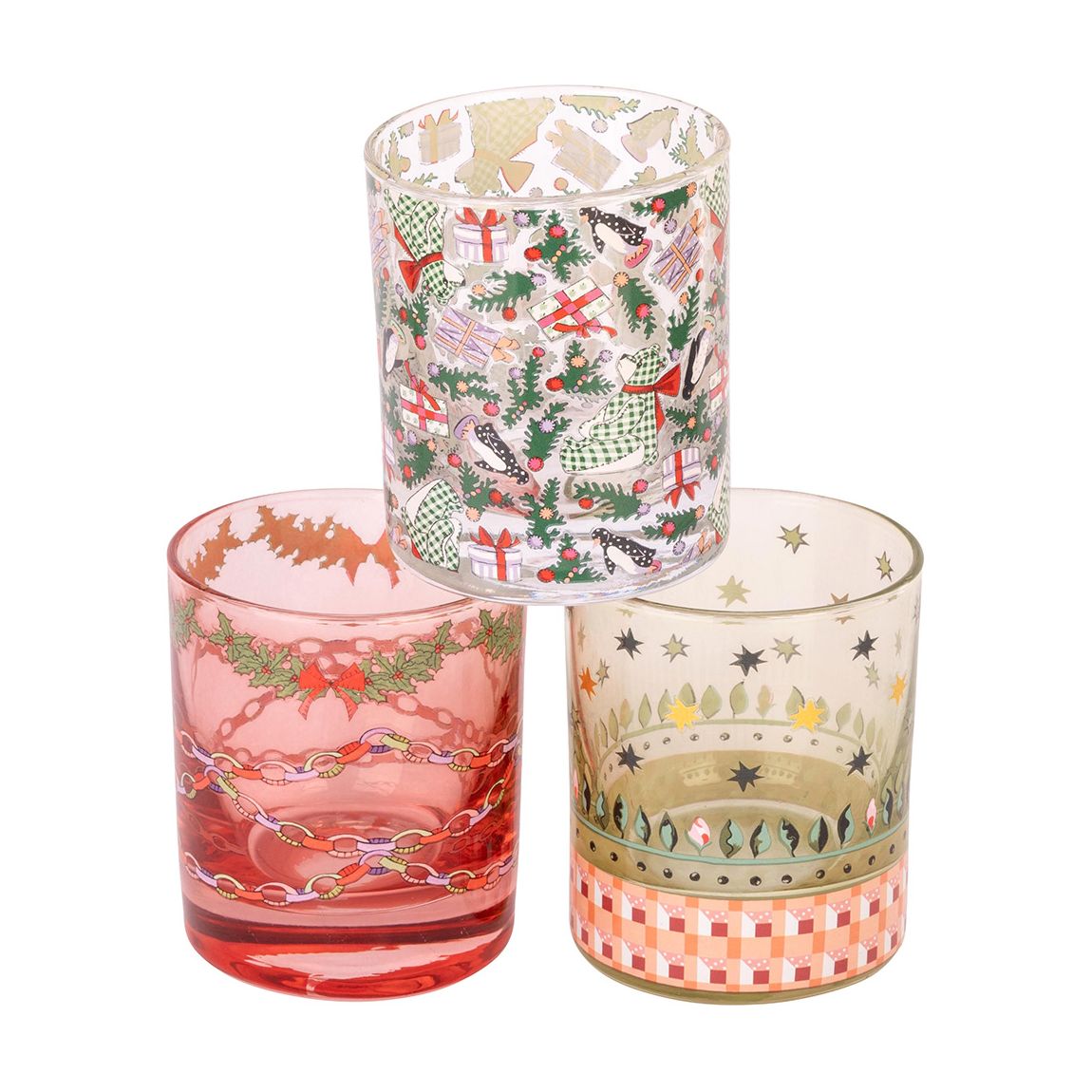 Set of 3 Christmas Glass Tealight Holders main product photo