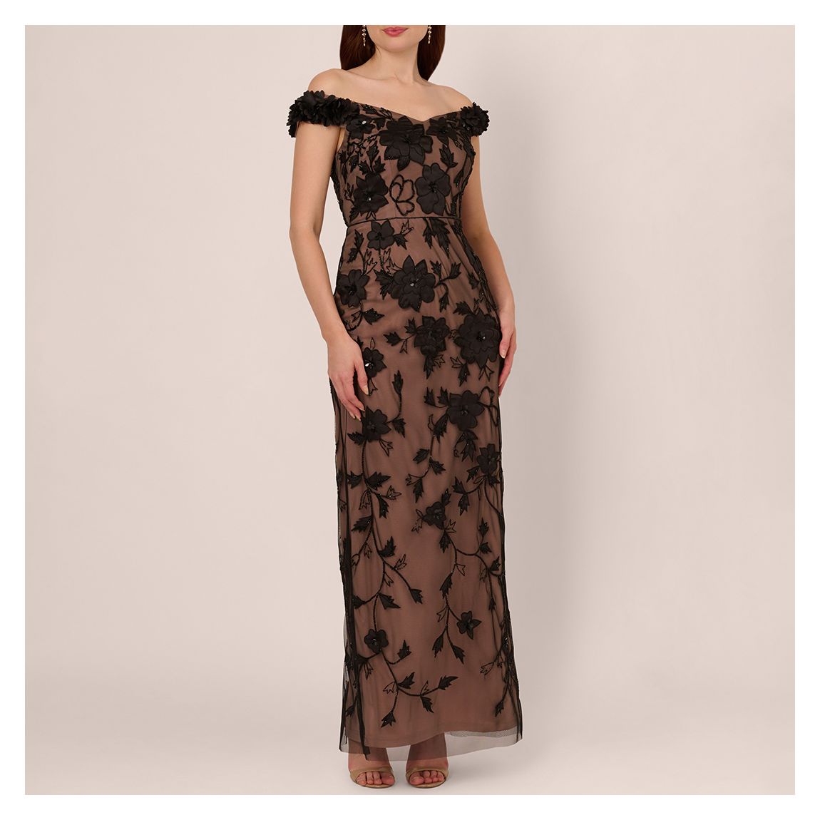 Black Off Shoulder Bead Long Dress main product photo