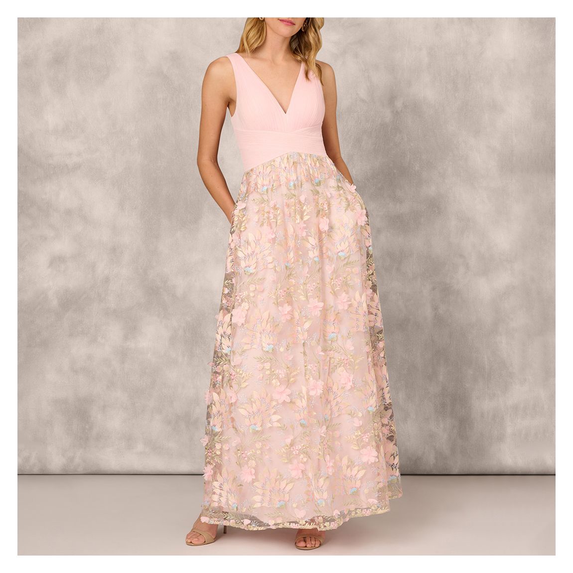Pink Embroidered Mesh Ballgown main product photo