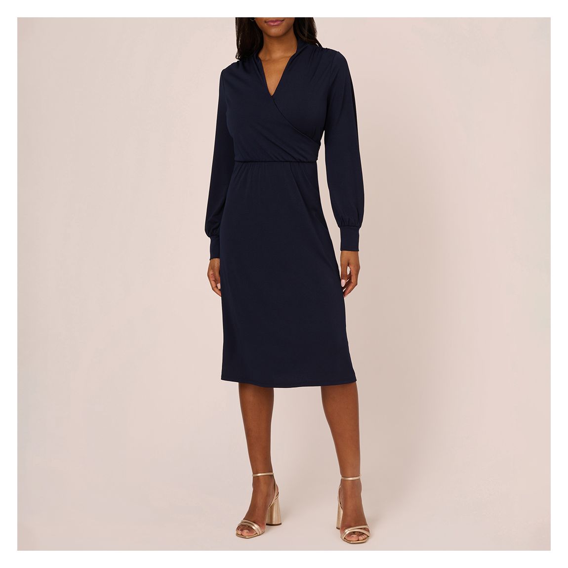 Navy Long Sleeve Wrap Midi Dress main product photo