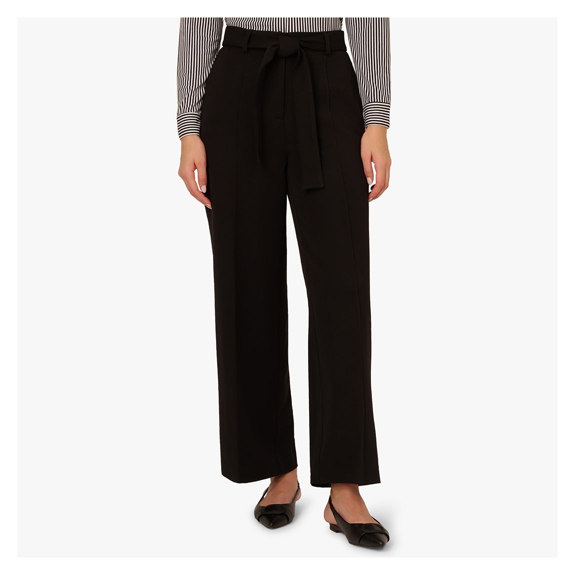 Black Twill Zip Fly Belted Wide Leg Pant main product photo