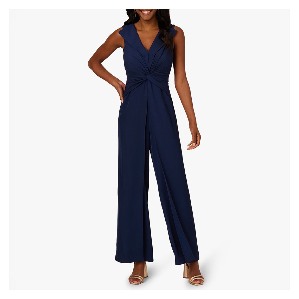 Navy Twist Front Overlay Jumpsuit main product photo