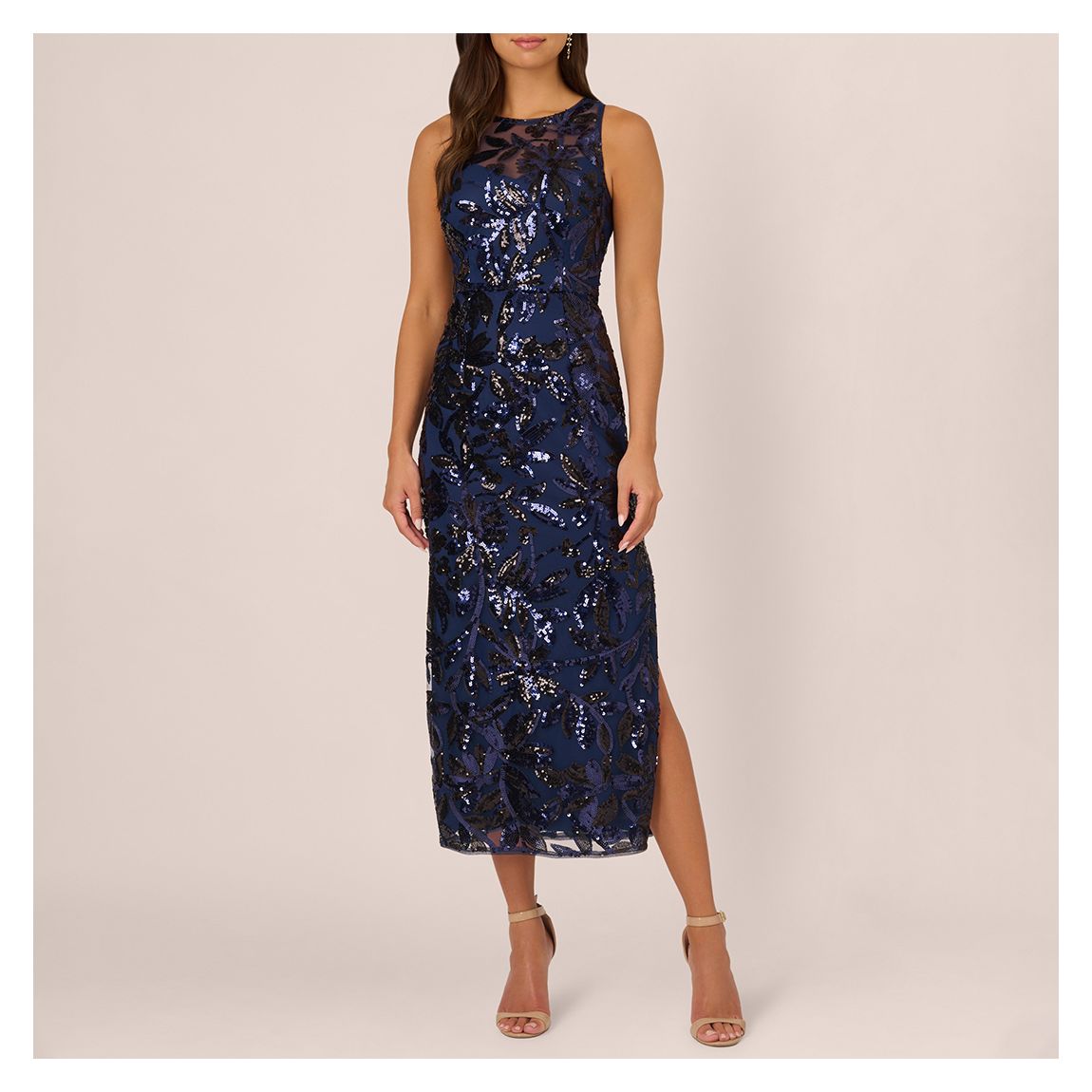 Navy Leaf Sequin Maxi Dress main product photo