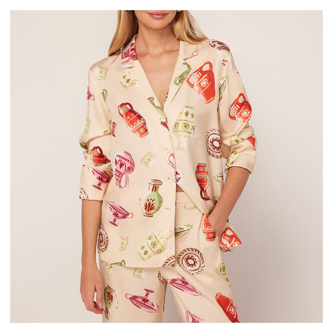 Beige Cady Ivory Pottery Print Shirt main product photo