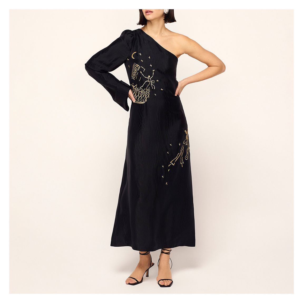 Black Vavara Opera Embroidered One Shoulder Maxi Dress main product photo
