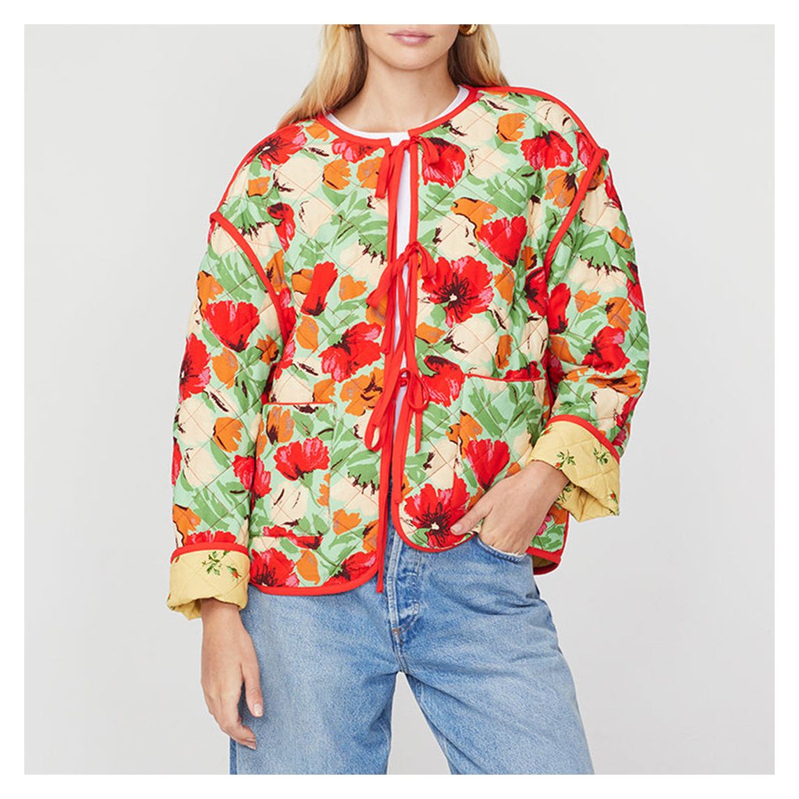 Green Theodora Garden Floral Reversible Quilted Jacket main product photo
