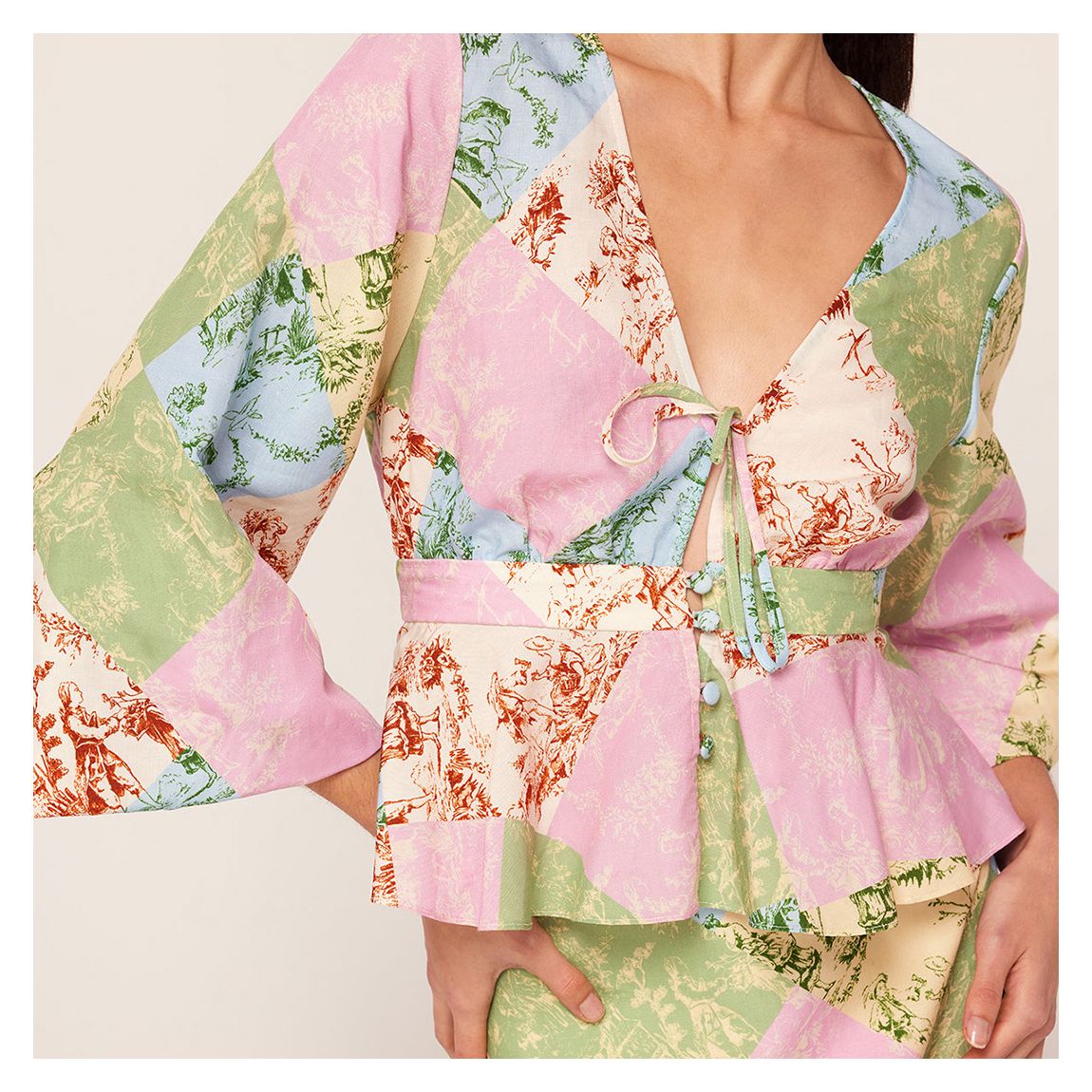 Lime/Pink Irene Patched Toile De Jouy Top main product photo