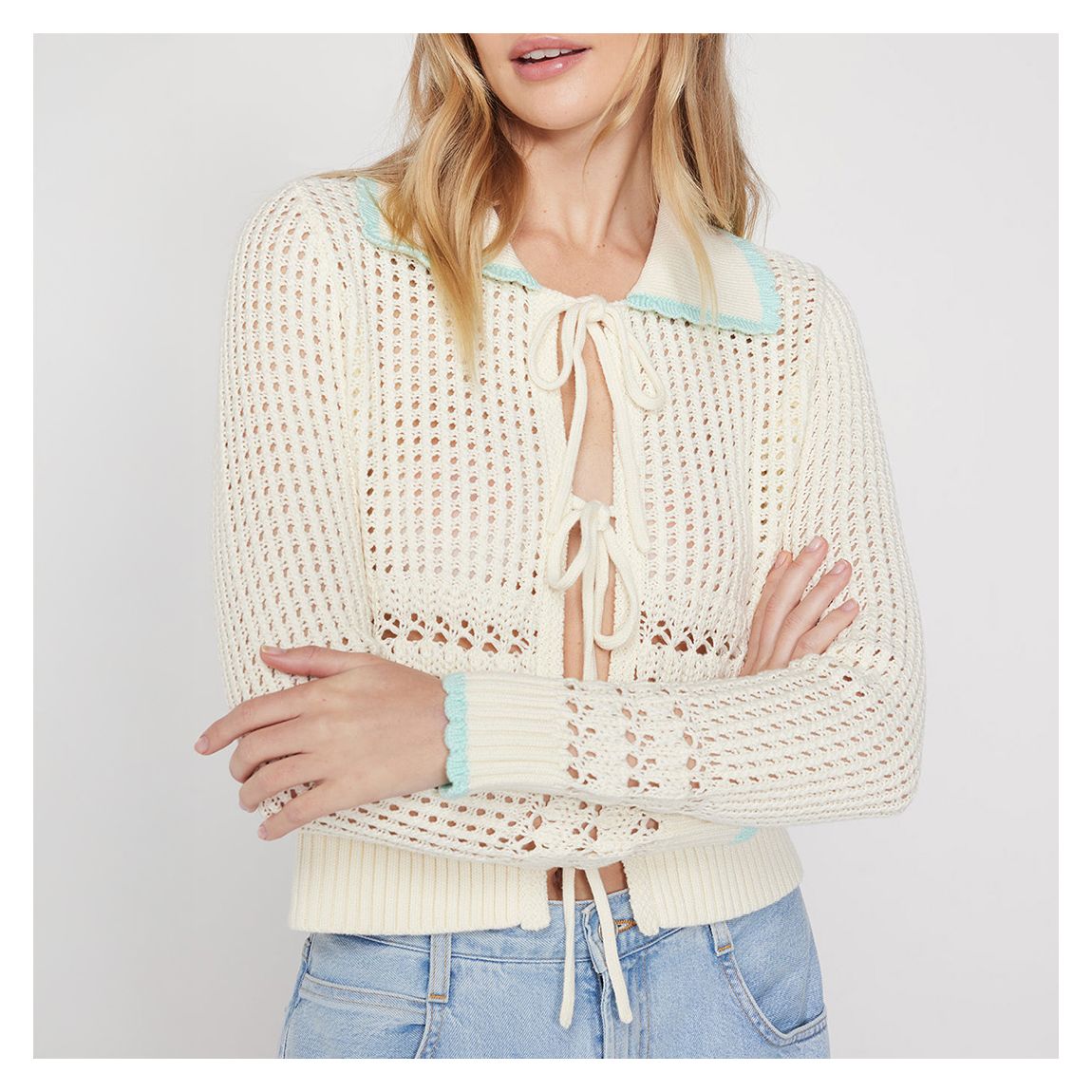 Ivory Evie Crochet Knit Cardigan main product photo