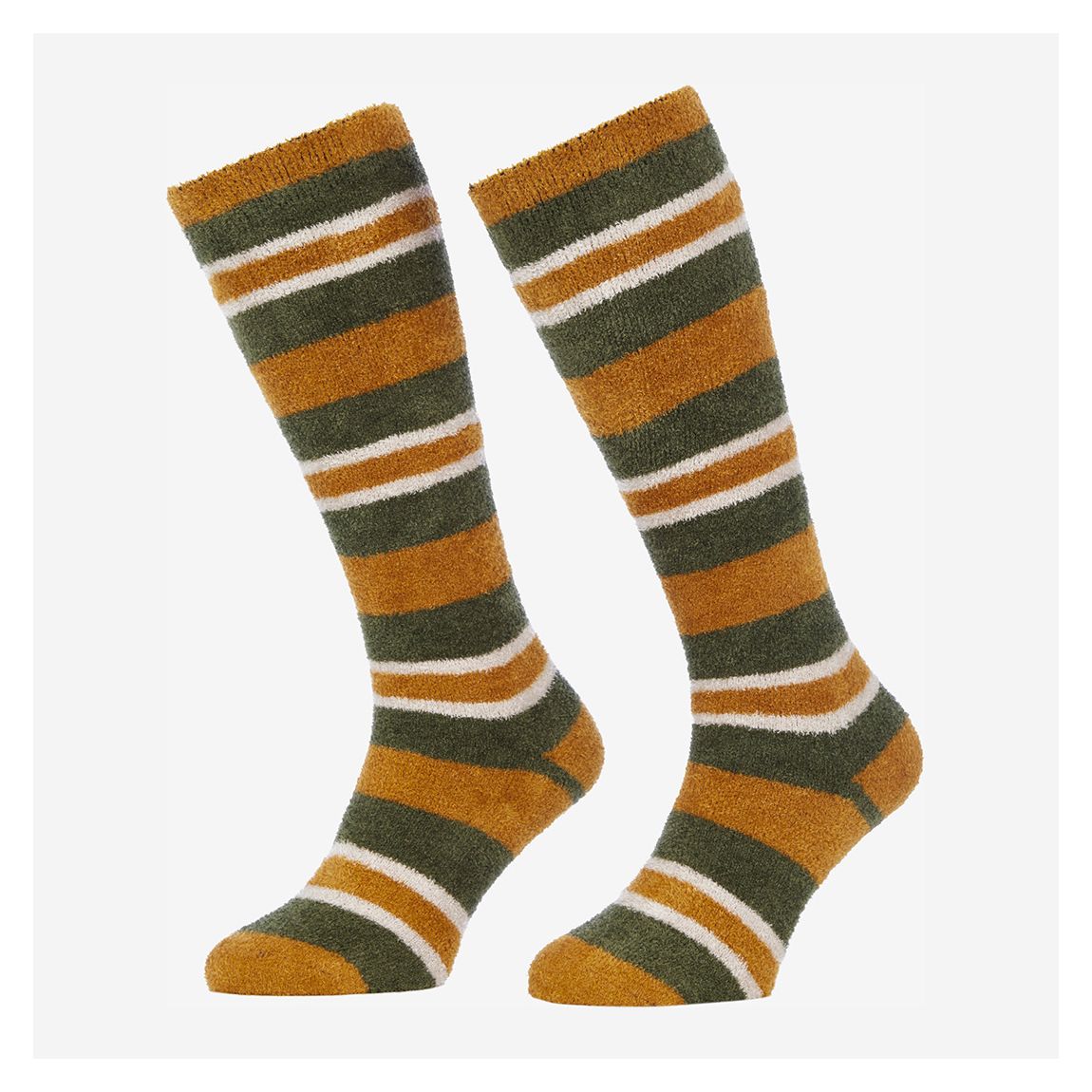 Khaki/Mustard Sabrina Stripe Fluffy Knee Socks main product photo