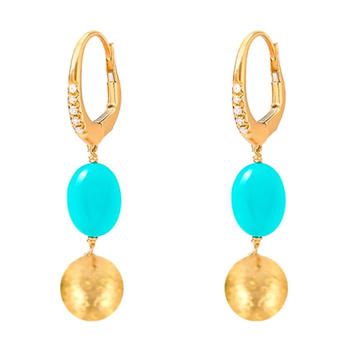 18K Gold Turquoise & Matte Finish Drop Earrings main product photo